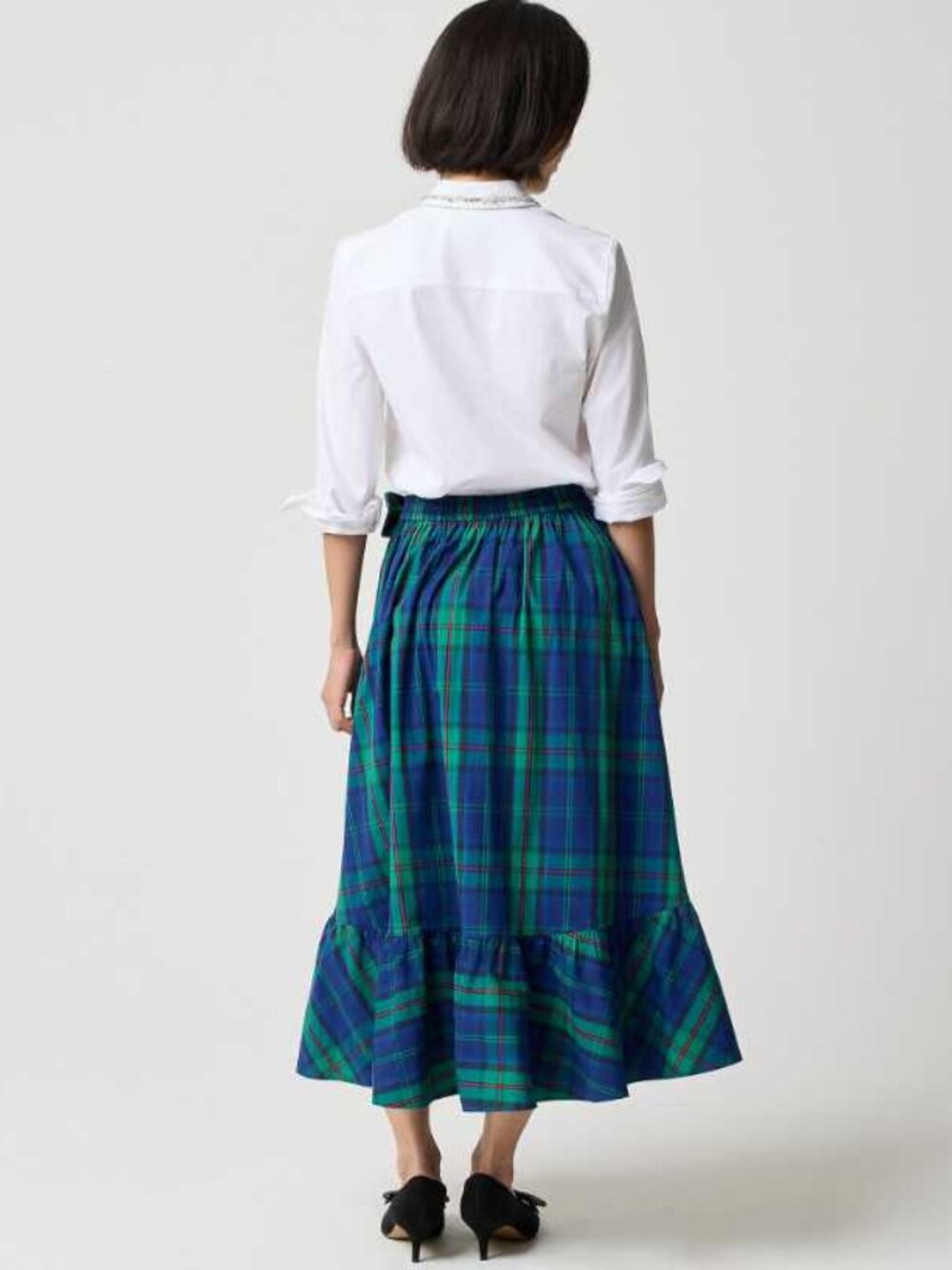 New L J.Crew Factory poplin midi wrap skirt in Fairmont Blue winter plaid - Picture 2 of 11